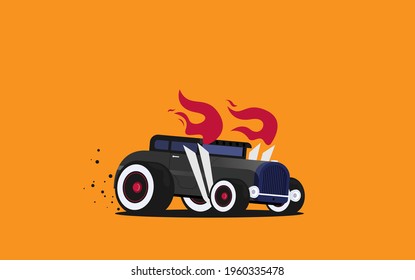 Flat vector retro car isolated on color background