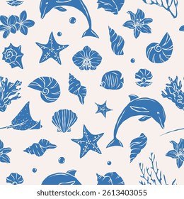 Flat vector retro doodle nautical background