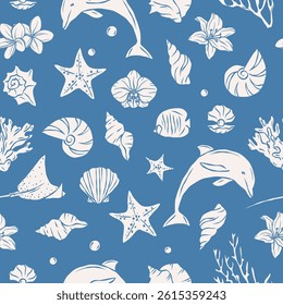 Flat vector retro doodle nautical background