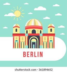 Flat vector retro illustration Berlin Cathedral, Germany. Welcome to Berlin. 