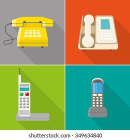 Flat vector retro phone set