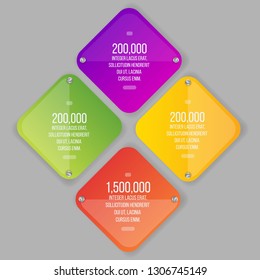 Flat vector rhombus Info-graphic with yellow, purple and pink  with colorful label template for web and print decoration, sale sign or discount poster creative design 