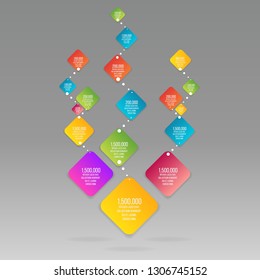 Flat vector rhombus Info-graphic with yellow, purple and pink  with colorful label template for web and print decoration, sale sign or discount poster creative design 