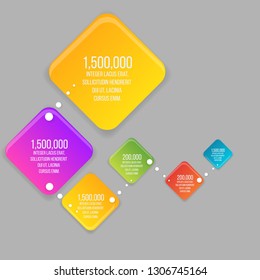 Flat vector rhombus Info-graphic with yellow, purple and pink  with colorful label template for web and print decoration, sale sign or discount poster creative design 