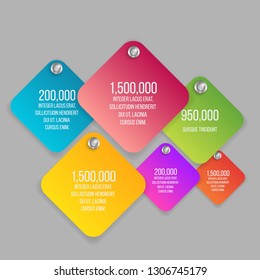 Flat vector rhombus Info-graphic with yellow, purple and pink  with colorful label template for web and print decoration, sale sign or discount poster creative design 
