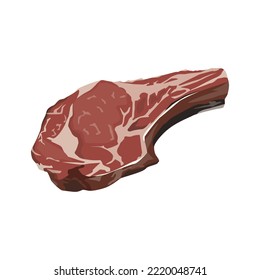 Flat vector of Rib eye steak. Raw rib eye steaks with bone. Fresh meat isolated on white background. Protein food for diet