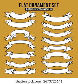 Flat vector ribbon and banner ornament set, perfect for decoration, label design, logo, poster, and vintage style graphic elements.