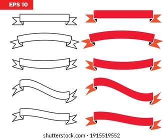 Flat vector ribbon banner with outline ribbon banner flat isolated on white background