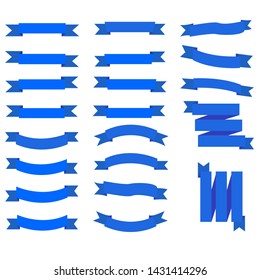 Flat vector ribbon banners flat isolated on white background, illustration set of blue tape