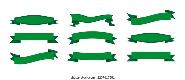 Flat vector ribbon banners isolated background. Green ribbon. Vector illustration