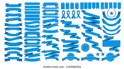 Flat vector ribbons banners flat isolated on white background, Illustration set of blue