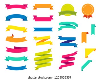 Flat vector ribbons banners flat isolated on white background, Illustration Set of ribbons. Ribbons icons collection