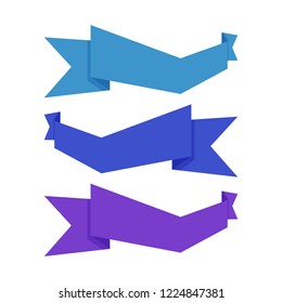 Flat vector ribbons banners flat isolated on white background, Illustration set of blue purple tape