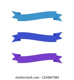 Flat vector ribbons banners flat isolated on white background, Illustration set of blue purple tape