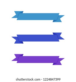 Flat vector ribbons banners flat isolated on white background, Illustration set of blue purple tape