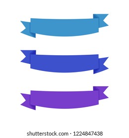 Flat vector ribbons banners flat isolated on white background, Illustration set of blue purple tape