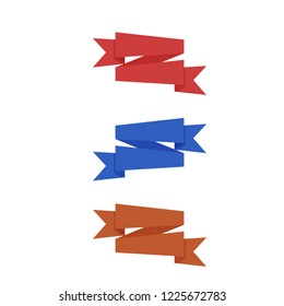 Flat vector ribbons banners flat isolated on white background, Illustration set of blue purple tape