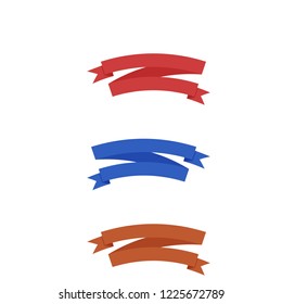 Flat vector ribbons banners flat isolated on white background, Illustration set of blue purple tape