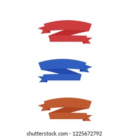 Flat vector ribbons banners flat isolated on white background, Illustration set of blue purple tape