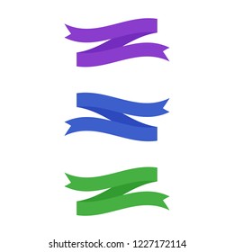 Flat vector ribbons banners flat isolated on white background, Illustration set of blue purple green tape