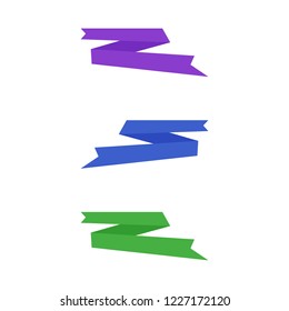 Flat vector ribbons banners flat isolated on white background, Illustration set of blue purple green tape