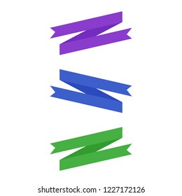 Flat vector ribbons banners flat isolated on white background, Illustration set of blue purple green tape