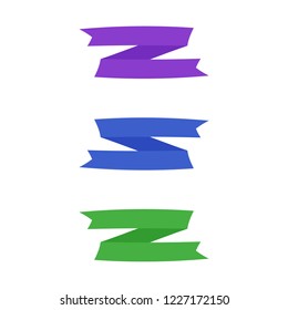 Flat vector ribbons banners flat isolated on white background, Illustration set of blue purple green tape