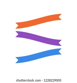Flat vector ribbons banners flat isolated on white background, Illustration set of blue purple orange tape