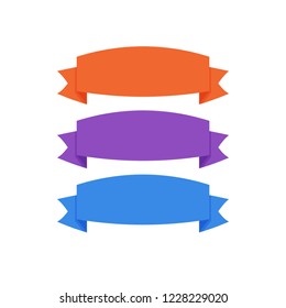 Flat vector ribbons banners flat isolated on white background, Illustration set of blue purple orange tape