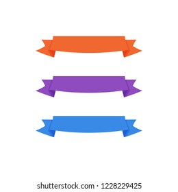 Flat vector ribbons banners flat isolated on white background, Illustration set of blue purple orange tape