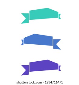 Flat vector ribbons banners flat isolated on white background, Illustration set of blue purple green tape