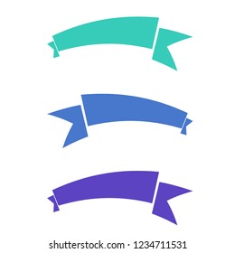 Flat vector ribbons banners flat isolated on white background, Illustration set of blue purple green tape