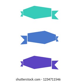 Flat vector ribbons banners flat isolated on white background, Illustration set of blue purple green tape
