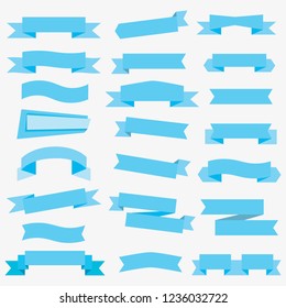 Flat vector ribbons banners flat isolated on white background, Illustration set of blue tape