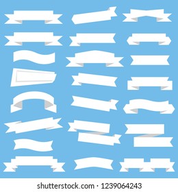 Flat vector ribbons banners flat isolated on blue background, Illustration set of blue tape