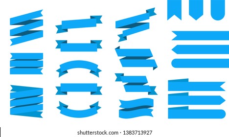 Flat vector ribbons banners isolated background. Ribbon blue colored. Set ribbons or banners. Vector illustration