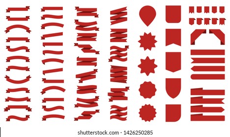 Flat vector ribbons banners isolated background. Ribbon red colored. Set ribbons or banners. Vector illustration