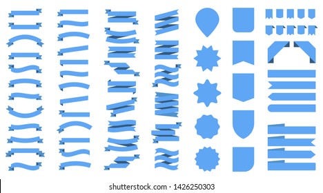 Flat vector ribbons banners isolated background. Ribbon blue colored. Set ribbons or banners. Vector illustration