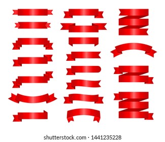 Flat vector ribbons banners flat isolated on white background, Illustration set of red tape.