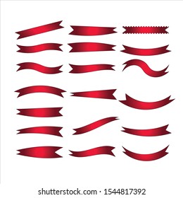 Flat vector ribbons banners flat isolated on white background, Illustration set of red color tape