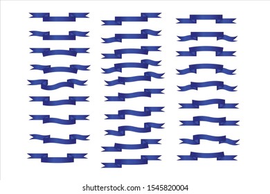 Flat vector ribbons banners flat isolated on white background, Illustration set of blue color tape