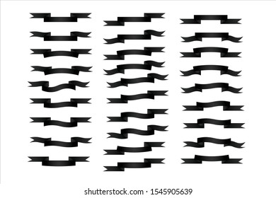 Flat vector ribbons banners flat isolated on white background, Illustration set of black color tape