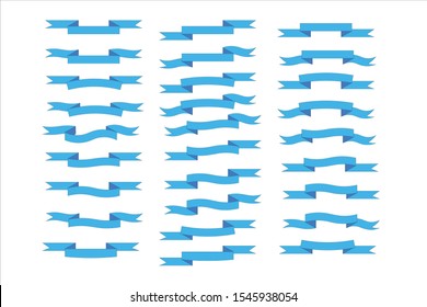 Flat vector ribbons banners flat isolated on white background, Illustration set of light blue color tape