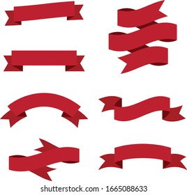 Flat vector ribbons banners isolated background. Ribbon red colored. Set ribbons or banners.