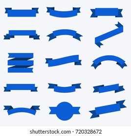 Flat vector ribbons banners flat isolated on white background, Illustration set of blue tape