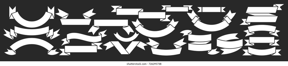 Flat vector ribbons banners flat isolated on black background, Illustration set of white tape