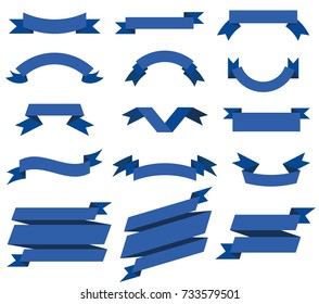 Flat vector ribbons banners flat isolated on white background, Illustration set of blue tape.