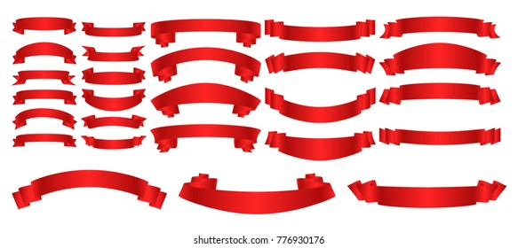 Flat vector ribbons banners flat isolated on white background. Set of red vector ribbons, banners