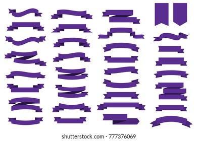 Flat vector ribbons banners ultra violet color. Trendy color 2018 year Ultra Violet. Vector ribbons for your design