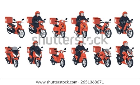 flat vector of rider riding motorcycle vehicle working rider food delivery